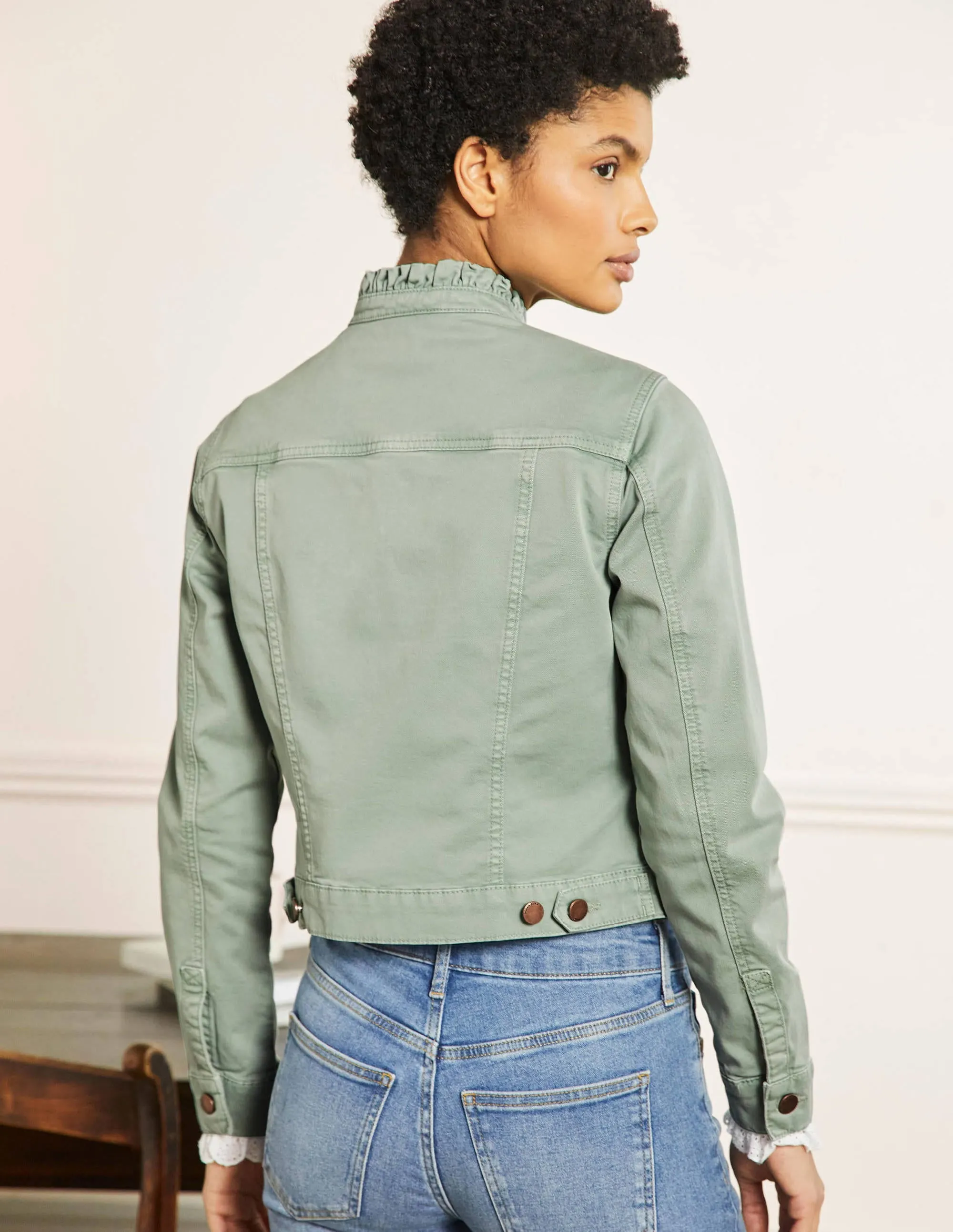 Carla Ruffle Collar Jacket-Iceberg Green