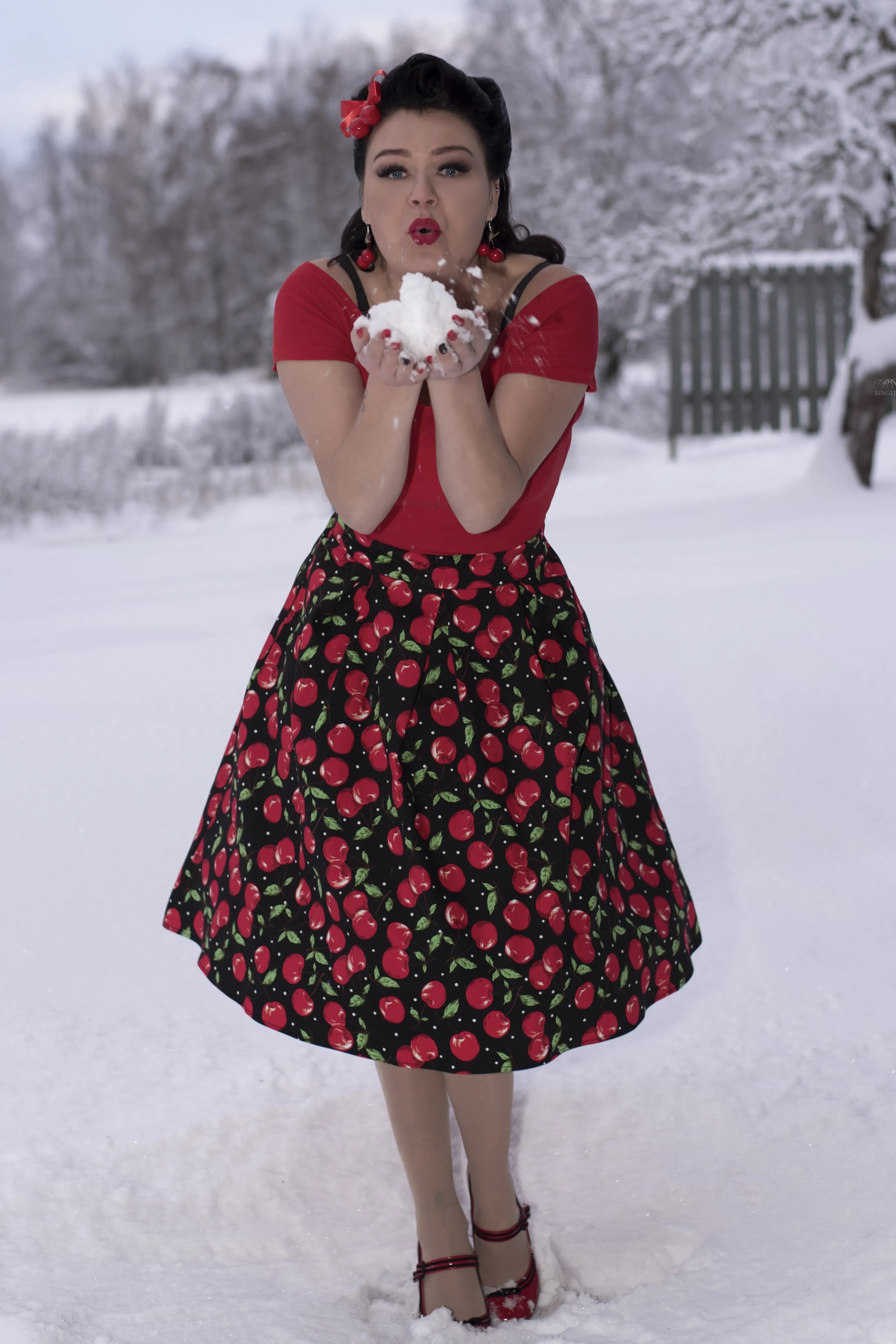 Carolyn Retro Cherry Swing Skirt