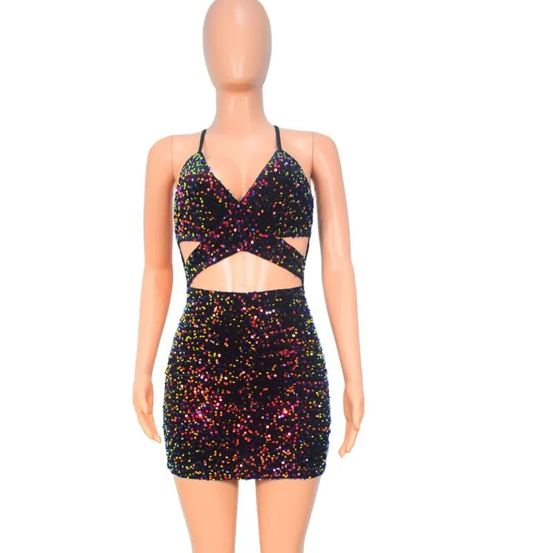 Chic Cut-Out Sequins Mini Dress