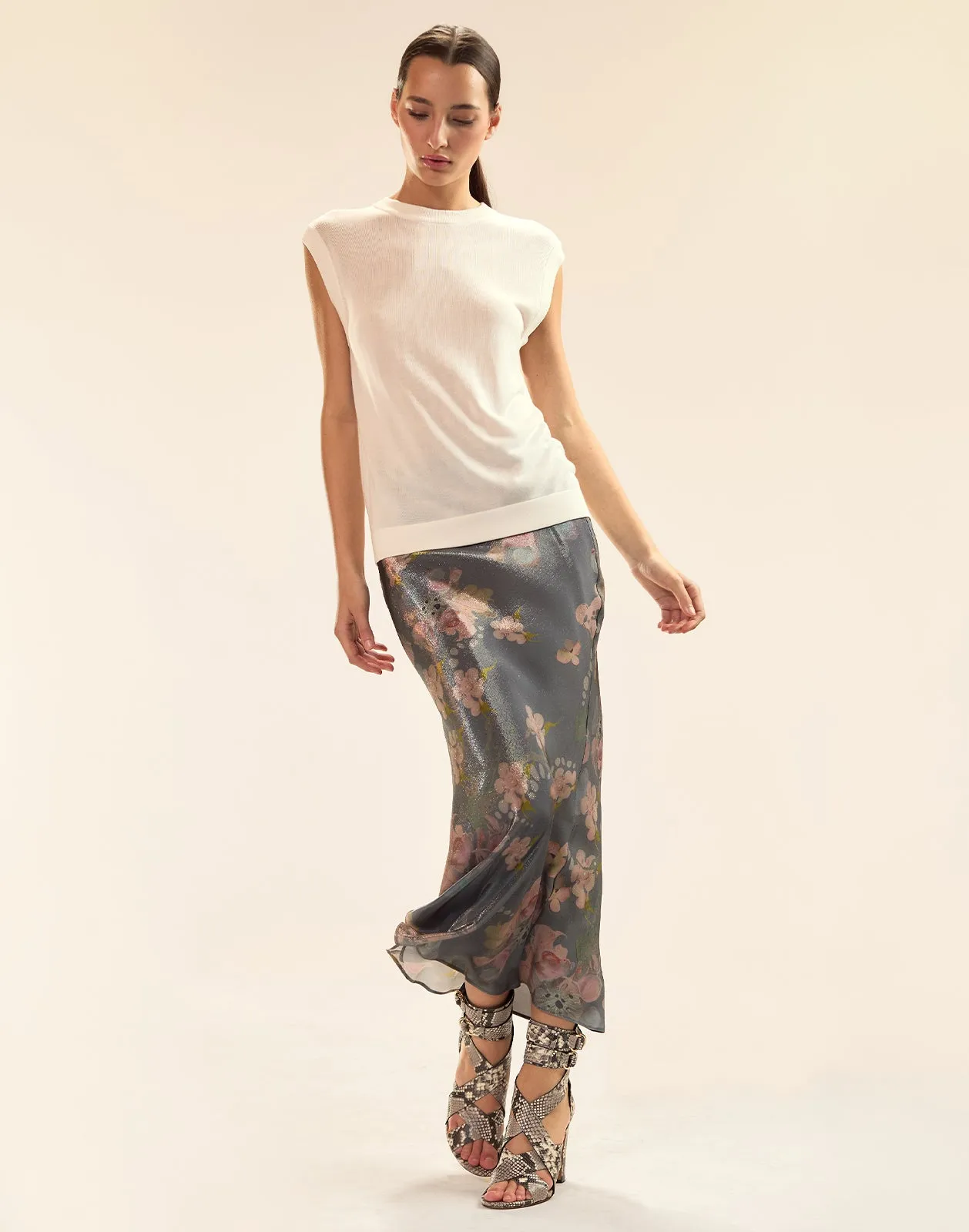 Claude Silk Lamé Skirt