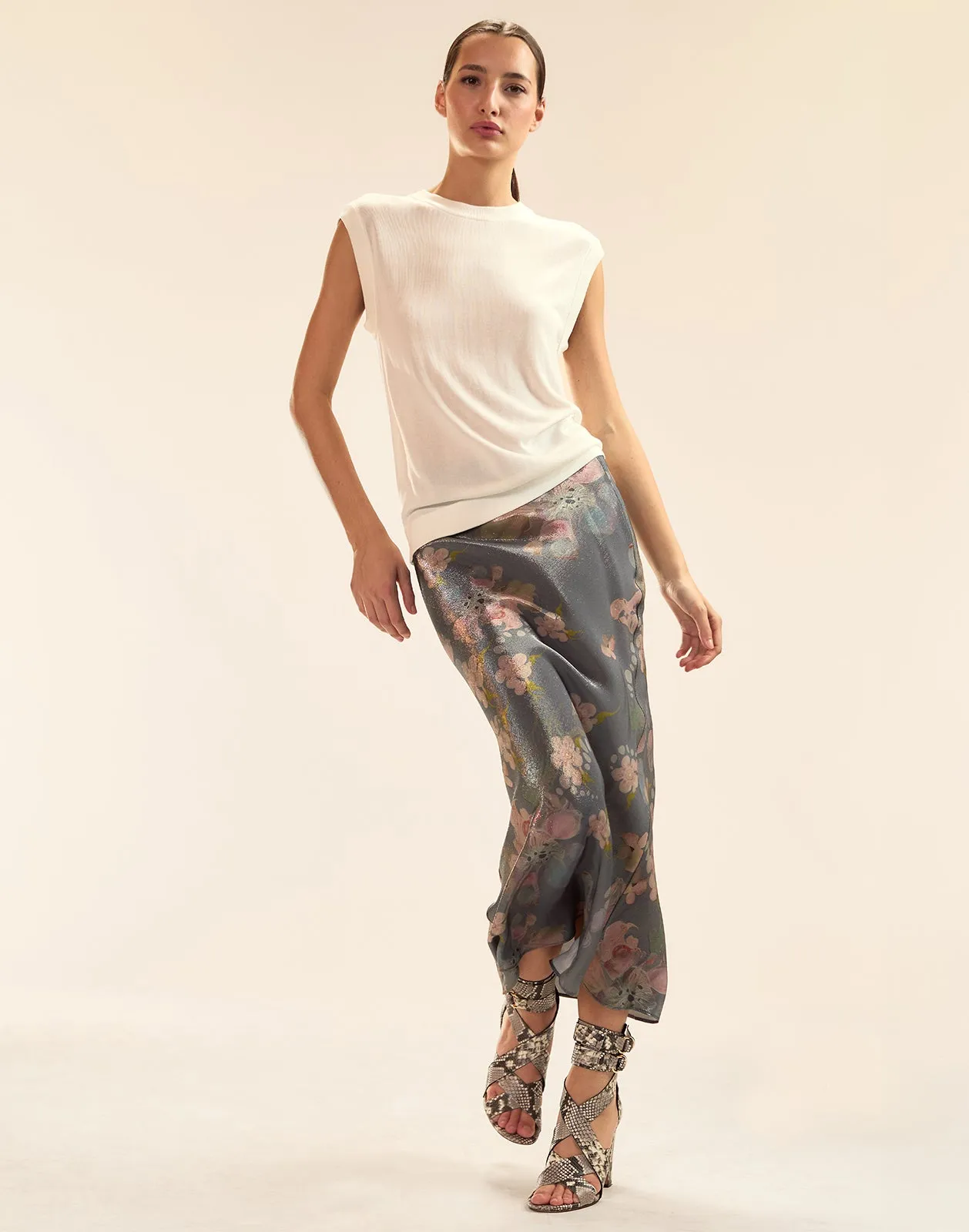 Claude Silk Lamé Skirt