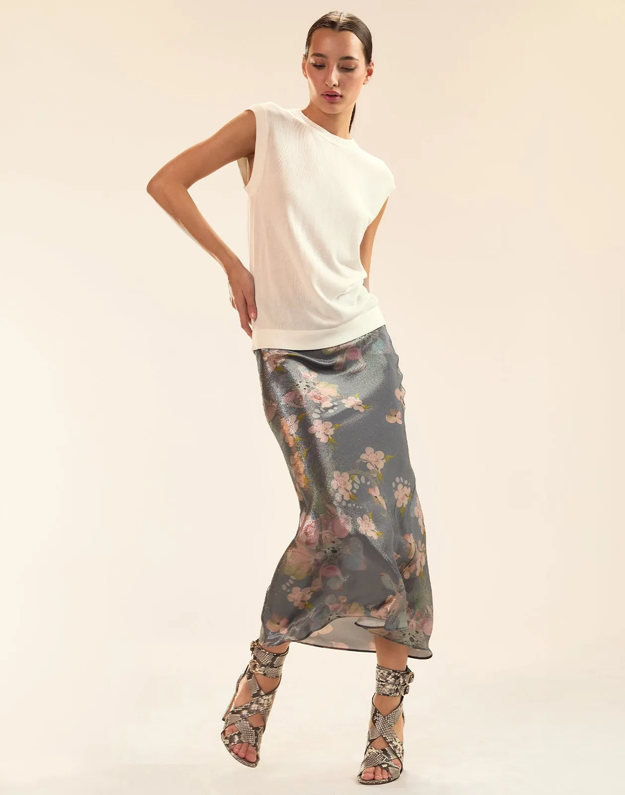 Claude Silk Lamé Skirt