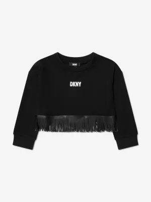 DKNY Girls Fringed Milano Sweatshirt in Black