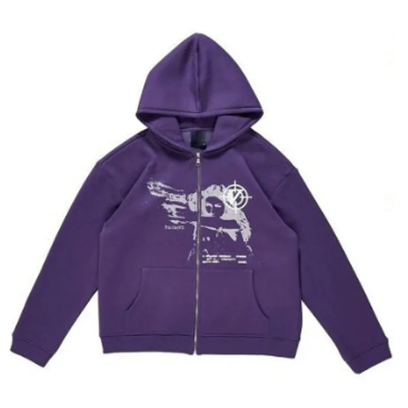 Fashionkova  Women's Gothic Anime Printed Hoodies Sweatshirts Vintage Long Sleeve Zip-Up Y2K Streetwear Men Casual Hooded Sweatshirts Clothes