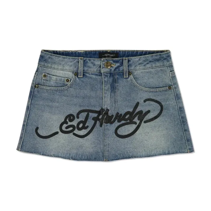 Flytonn-Gothic hip-hop letter print retro blue denim baggy skirt for women 2024 summer Hotsweet new fashion casual slim mini y2k skirts
