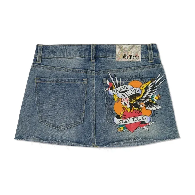Flytonn-Gothic hip-hop letter print retro blue denim baggy skirt for women 2024 summer Hotsweet new fashion casual slim mini y2k skirts