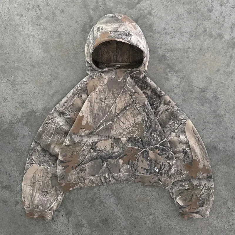 Flytonn-Men Fall Outfits Outwear Streetwear y2k 90s Fashion Y2K Retro Hoodie Men Printed Camouflage Pattern Pullover Sweatshirts High Street Hip Hop Streetwear Oversized Unisex Camo Hoodie