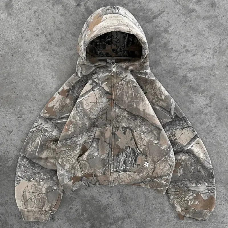 Flytonn-Men Fall Outfits Outwear Streetwear y2k 90s Fashion Y2K Retro Hoodie Men Printed Camouflage Pattern Pullover Sweatshirts High Street Hip Hop Streetwear Oversized Unisex Camo Hoodie