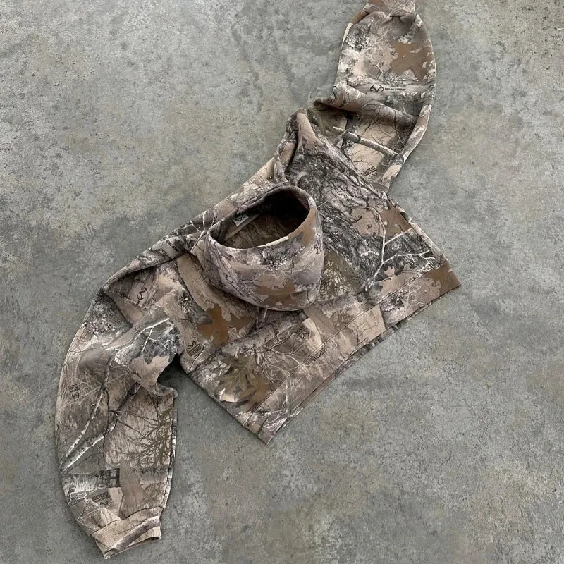 Flytonn-Men Fall Outfits Outwear Streetwear y2k 90s Fashion Y2K Retro Hoodie Men Printed Camouflage Pattern Pullover Sweatshirts High Street Hip Hop Streetwear Oversized Unisex Camo Hoodie