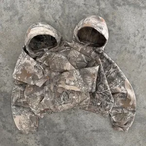 Flytonn-Men Fall Outfits Outwear Streetwear y2k 90s Fashion Y2K Retro Hoodie Men Printed Camouflage Pattern Pullover Sweatshirts High Street Hip Hop Streetwear Oversized Unisex Camo Hoodie