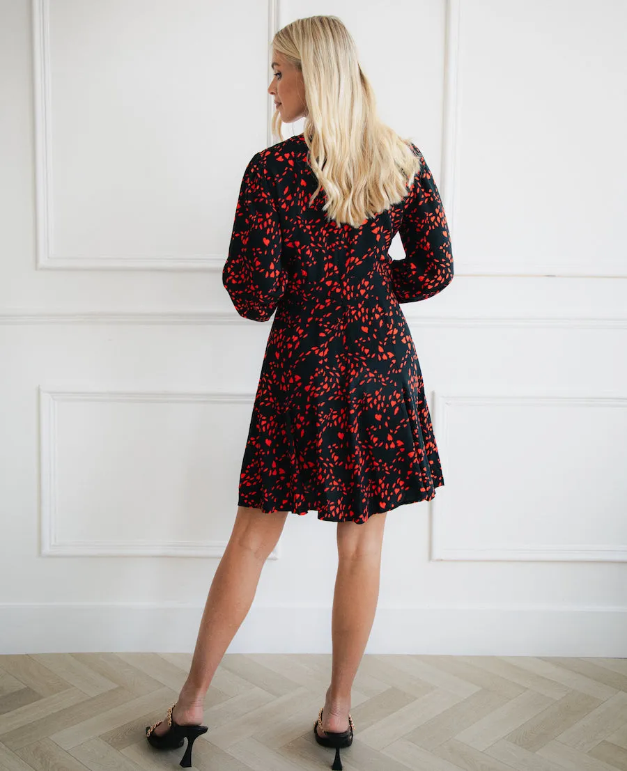 Heart Print Long Sleeve Mini Dress