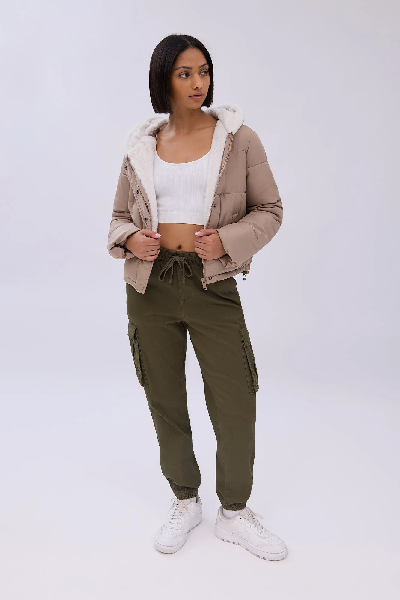 High Rise Cargo Twill Jogger