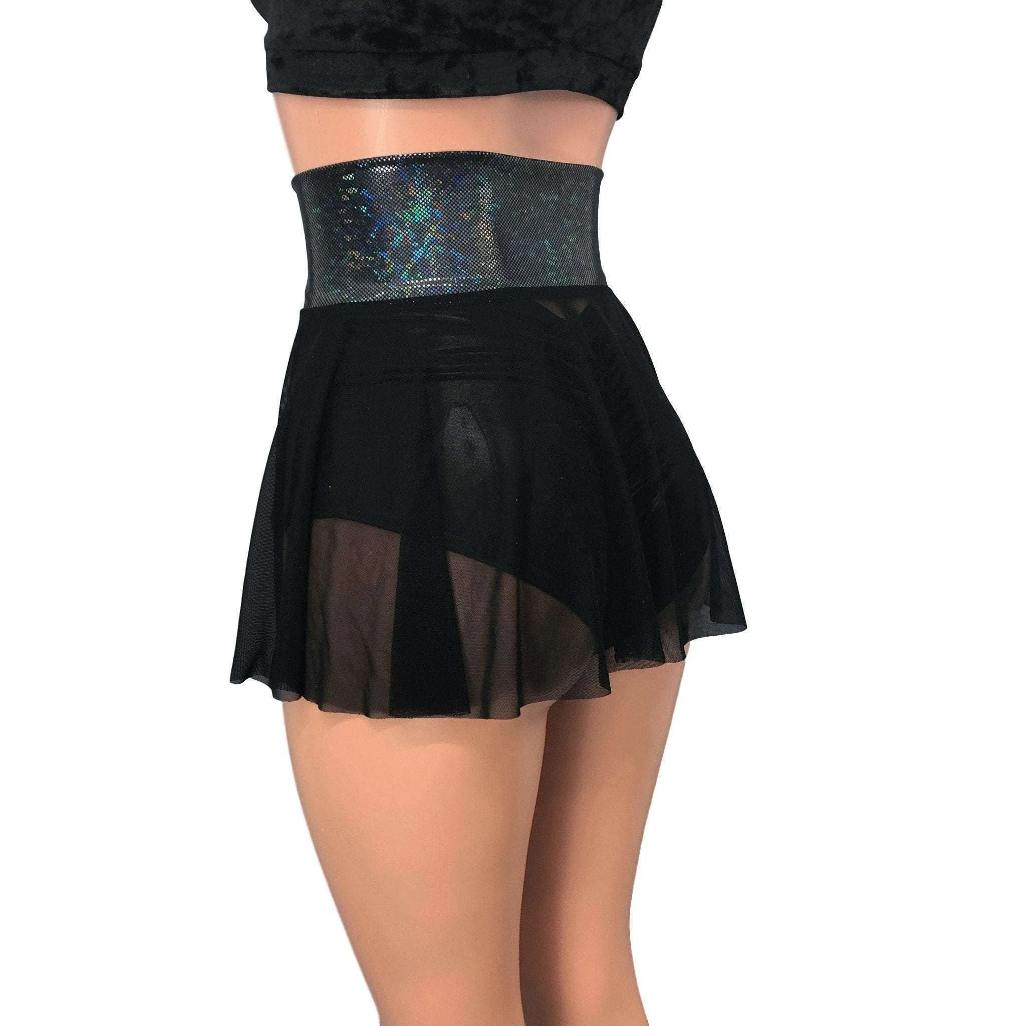 Lace-Up Corset Skirt - Black Mesh w/ Black Shattered Glass
