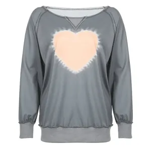 Love Tie Dye Gray Sweatshirts Streetwear Y2k Hoodie Irregular Long Sleeve Tops 90s Aesthetic Vintage Clothes P84-CF38