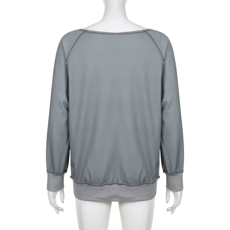 Love Tie Dye Gray Sweatshirts Streetwear Y2k Hoodie Irregular Long Sleeve Tops 90s Aesthetic Vintage Clothes P84-CF38