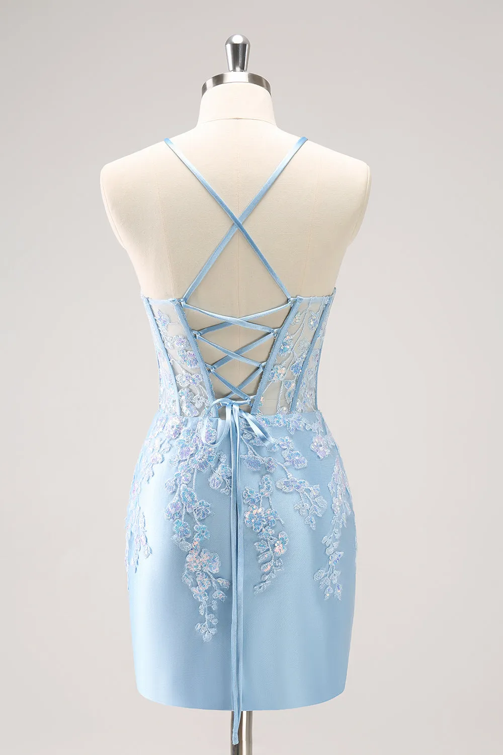Luolandi Sparkly Lilac Bodycon Spaghetti Straps Sequin Corset Homecoming Dress with Appliques Beautiful