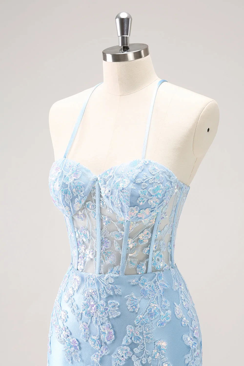 Luolandi Sparkly Lilac Bodycon Spaghetti Straps Sequin Corset Homecoming Dress with Appliques Beautiful