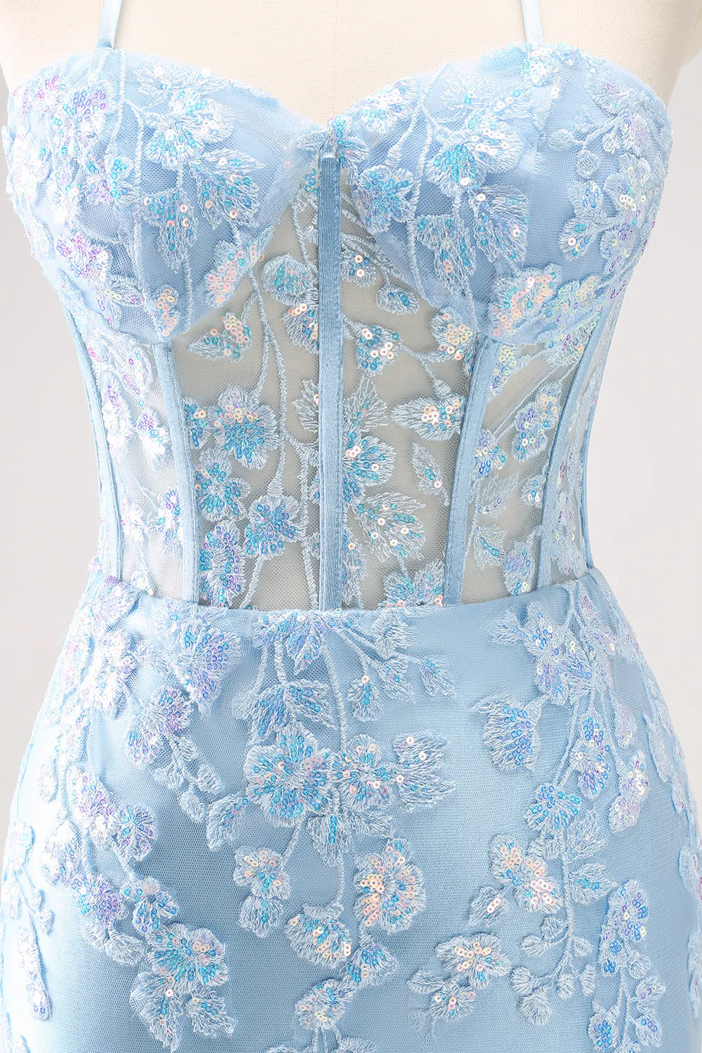 Luolandi Sparkly Lilac Bodycon Spaghetti Straps Sequin Corset Homecoming Dress with Appliques Beautiful