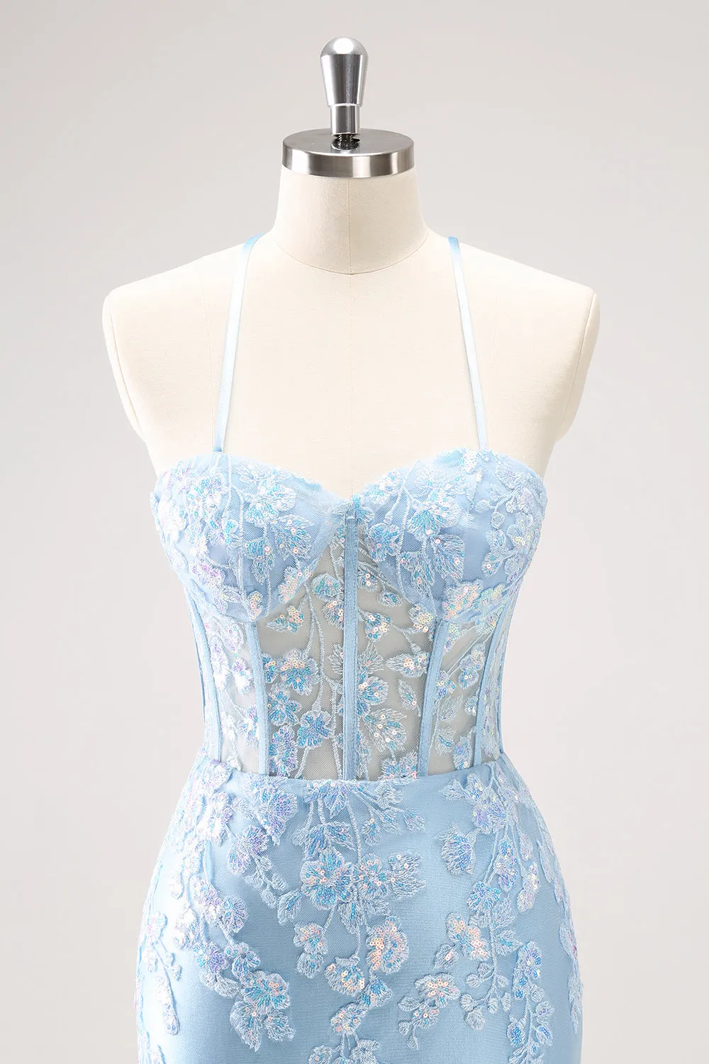 Luolandi Sparkly Lilac Bodycon Spaghetti Straps Sequin Corset Homecoming Dress with Appliques Beautiful