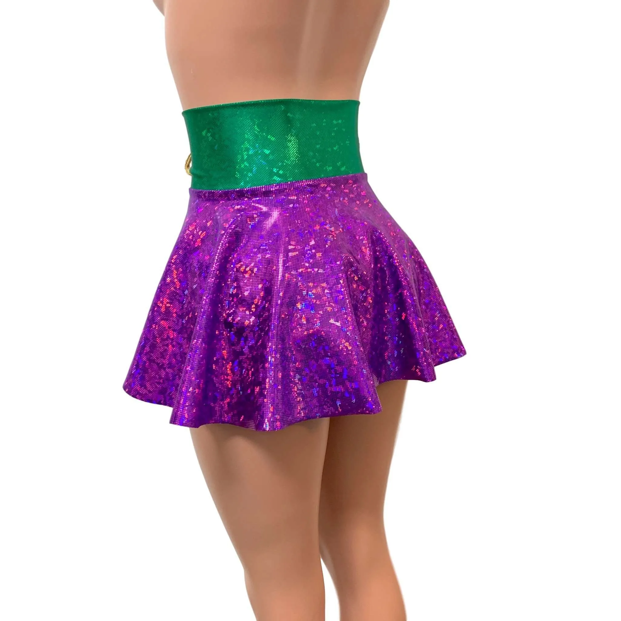 Mardi Gras Corset Skirt - Holographic Lace-Up Skater Skirt