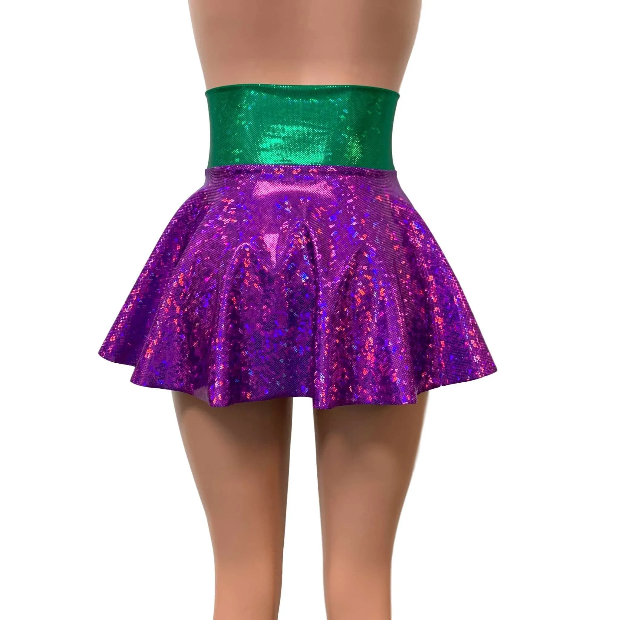 Mardi Gras Corset Skirt - Holographic Lace-Up Skater Skirt