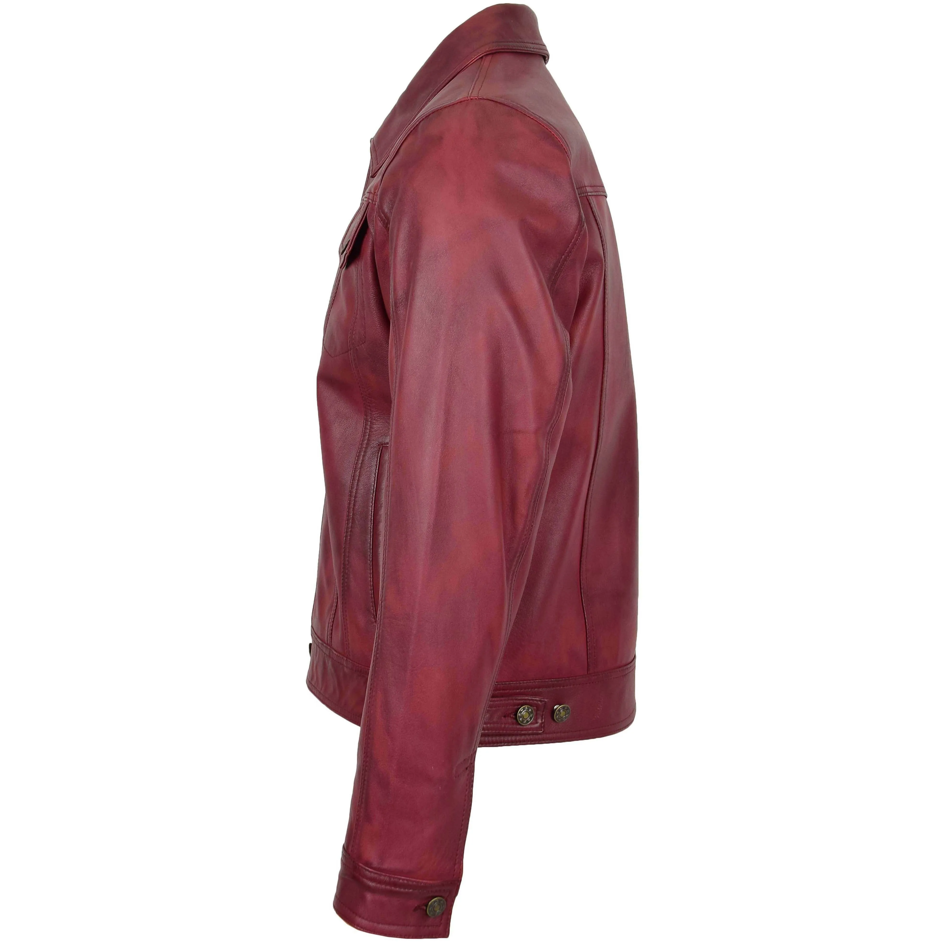 Mens Leather Lee Rider Casual Jacket Terry Burgundy