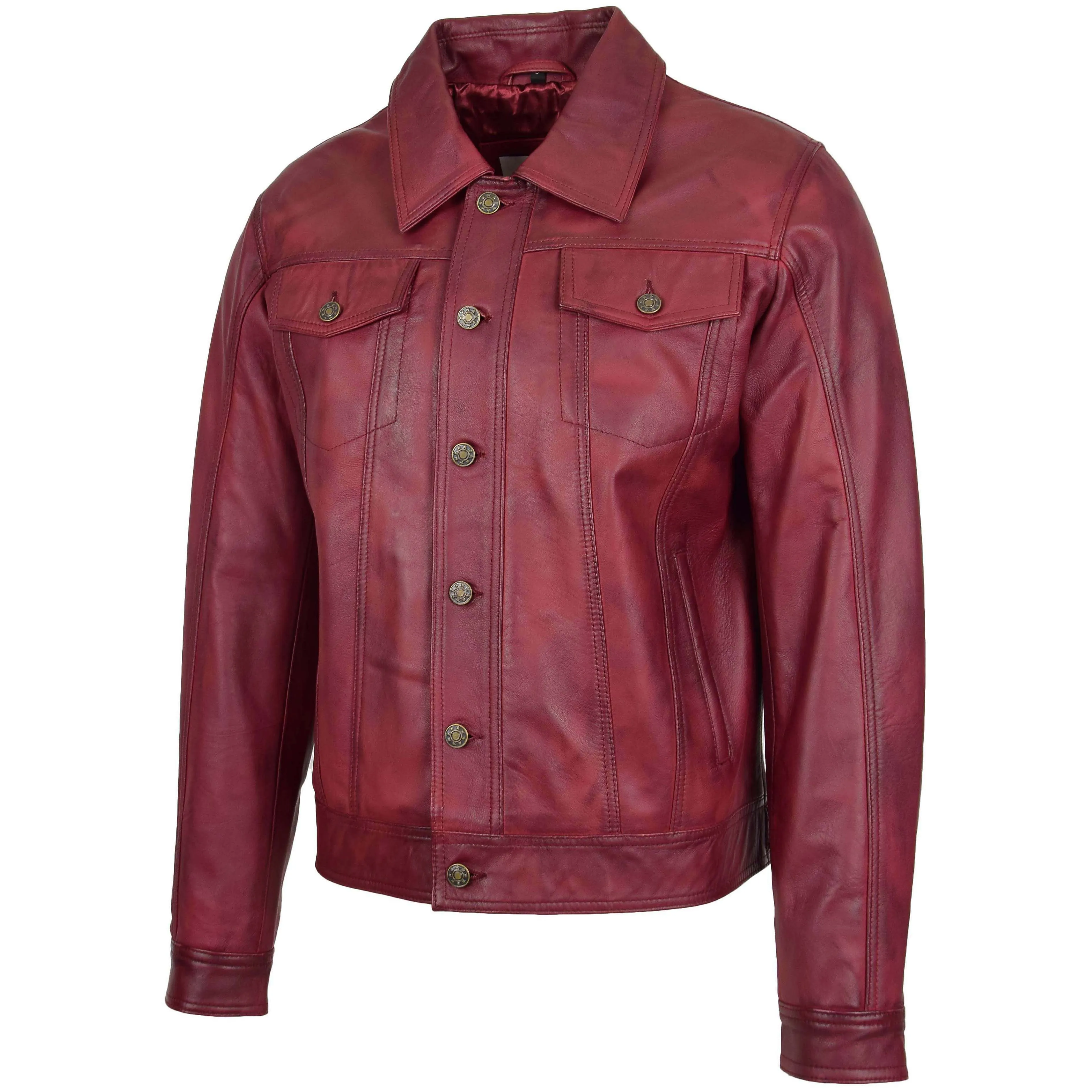 Mens Leather Lee Rider Casual Jacket Terry Burgundy