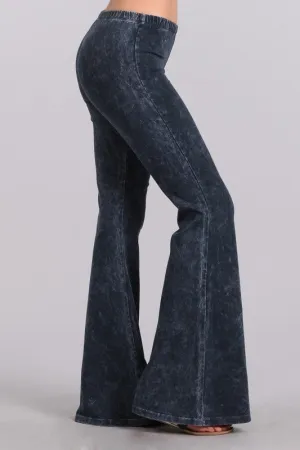 Mineral Wash Bell Bottom Soft Pants, Charcoal Navy
