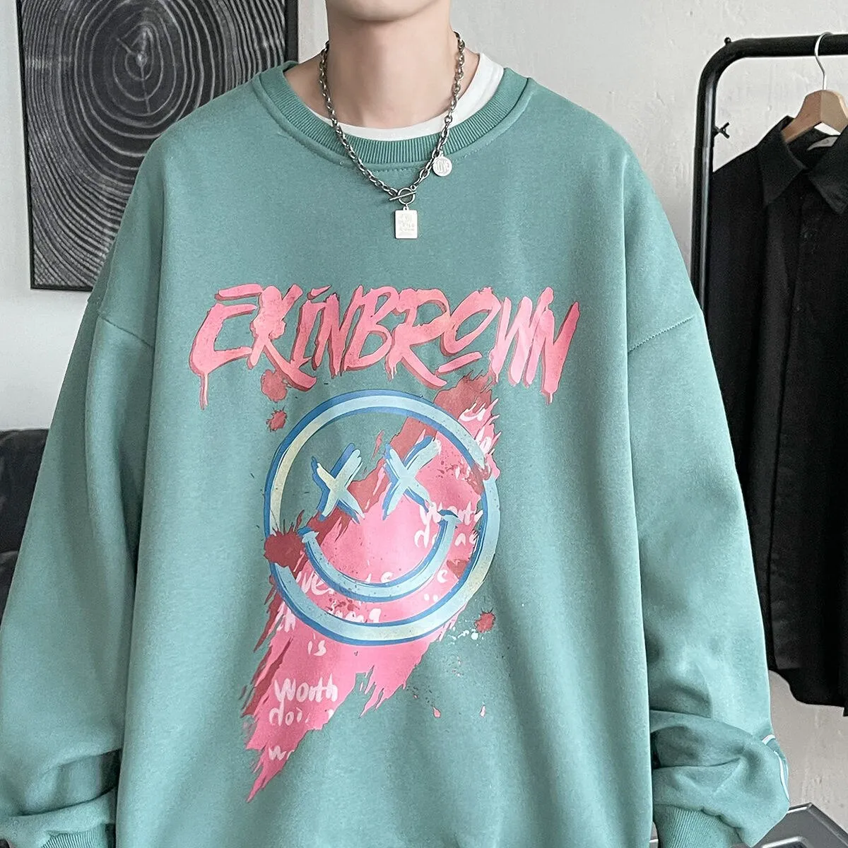 Oversized New Men's Sweatshirts Fashion Cartoon Graphic Casual O Neck Hoodies Korean Male Streetwear Pullover Clothing