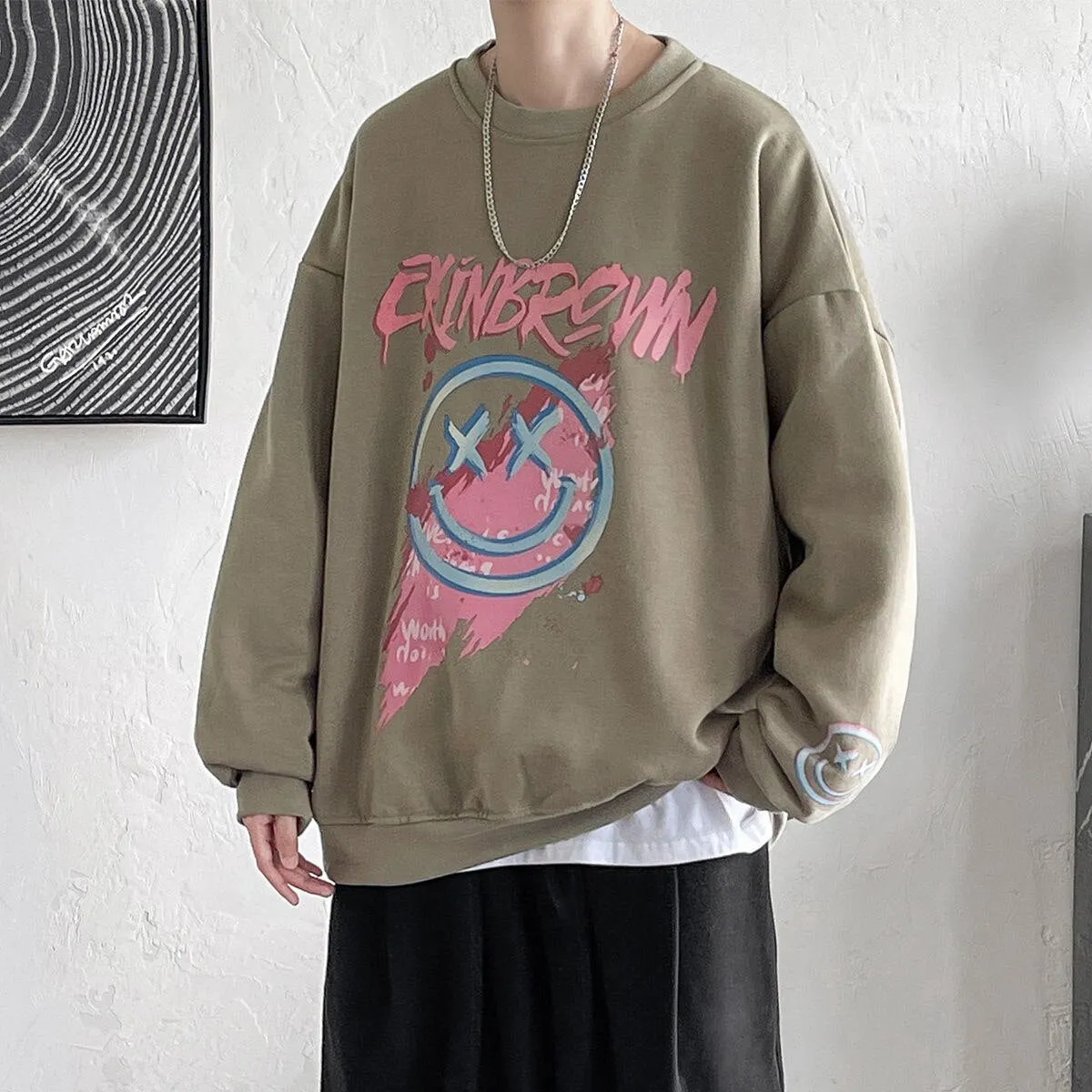 Oversized New Men's Sweatshirts Fashion Cartoon Graphic Casual O Neck Hoodies Korean Male Streetwear Pullover Clothing