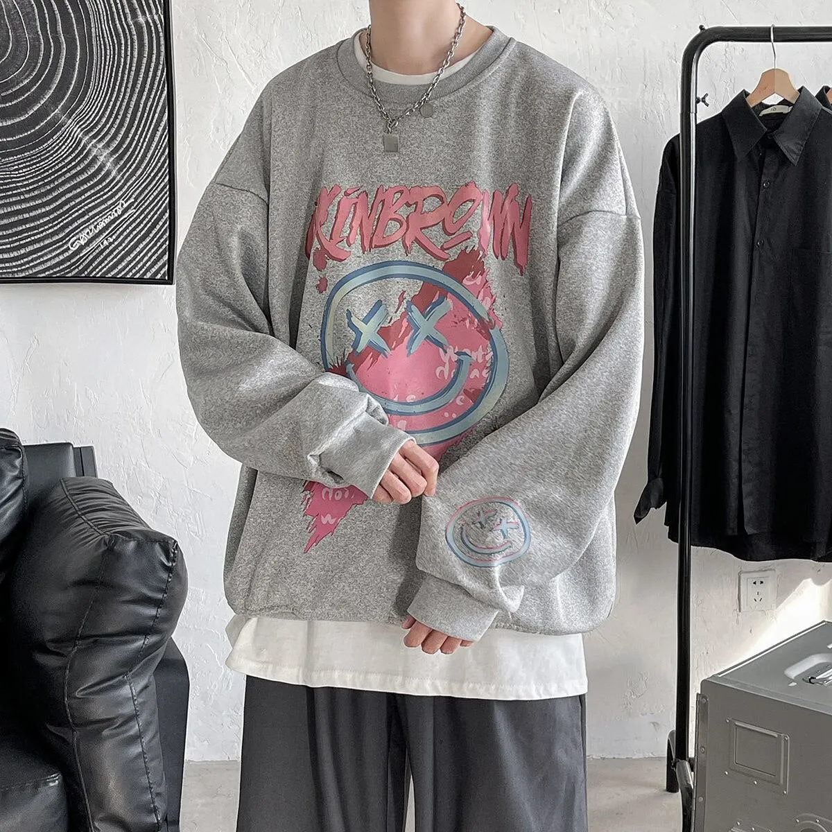 Oversized New Men's Sweatshirts Fashion Cartoon Graphic Casual O Neck Hoodies Korean Male Streetwear Pullover Clothing