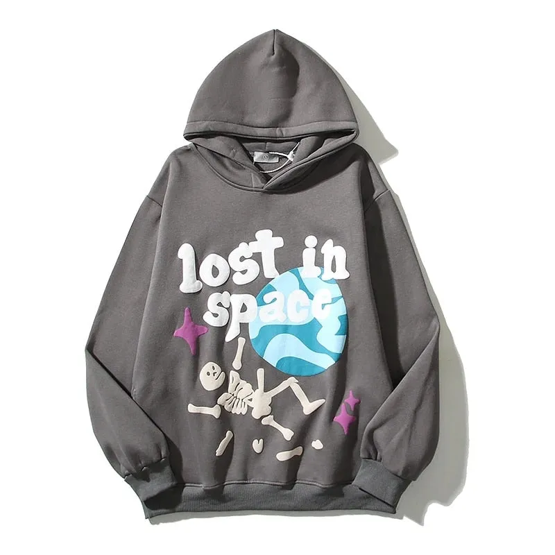 Purpdrank - Retro Foam Kapok Print Letter Embroidery Pullover Hoodies Men's and Women's Streetwear Oversize Fleece Hooded Sweatshirts