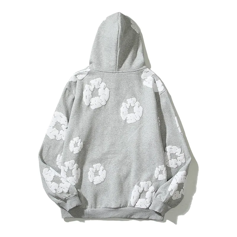 Purpdrank - Retro Foam Kapok Print Letter Embroidery Pullover Hoodies Men's and Women's Streetwear Oversize Fleece Hooded Sweatshirts