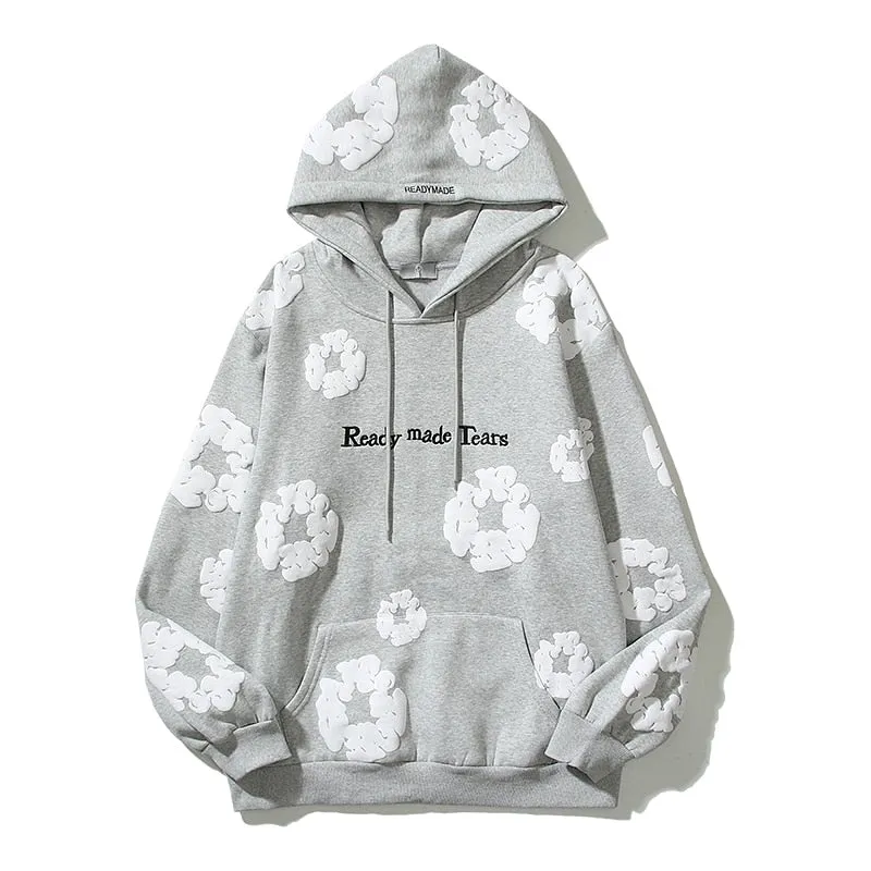 Purpdrank - Retro Foam Kapok Print Letter Embroidery Pullover Hoodies Men's and Women's Streetwear Oversize Fleece Hooded Sweatshirts