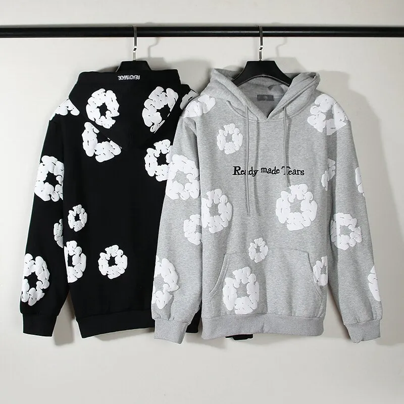 Purpdrank - Retro Foam Kapok Print Letter Embroidery Pullover Hoodies Men's and Women's Streetwear Oversize Fleece Hooded Sweatshirts