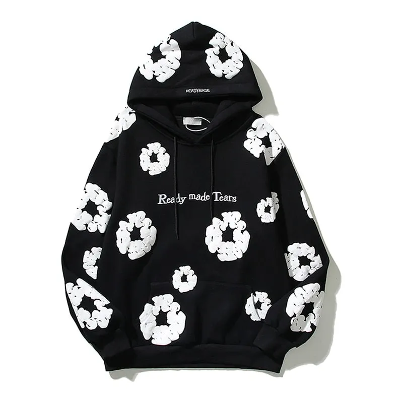Purpdrank - Retro Foam Kapok Print Letter Embroidery Pullover Hoodies Men's and Women's Streetwear Oversize Fleece Hooded Sweatshirts