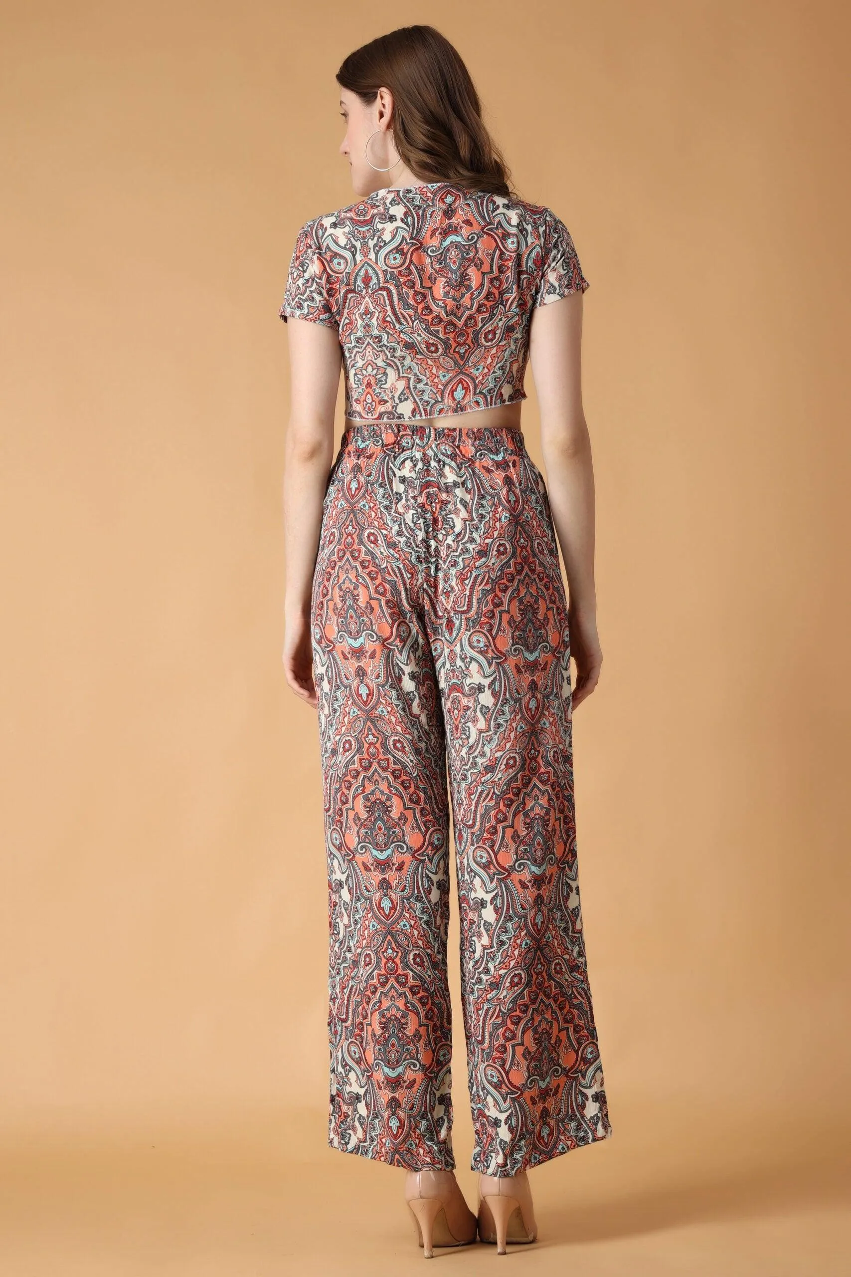 Rangoli Printed Front Tie Top with Flared Pyjama