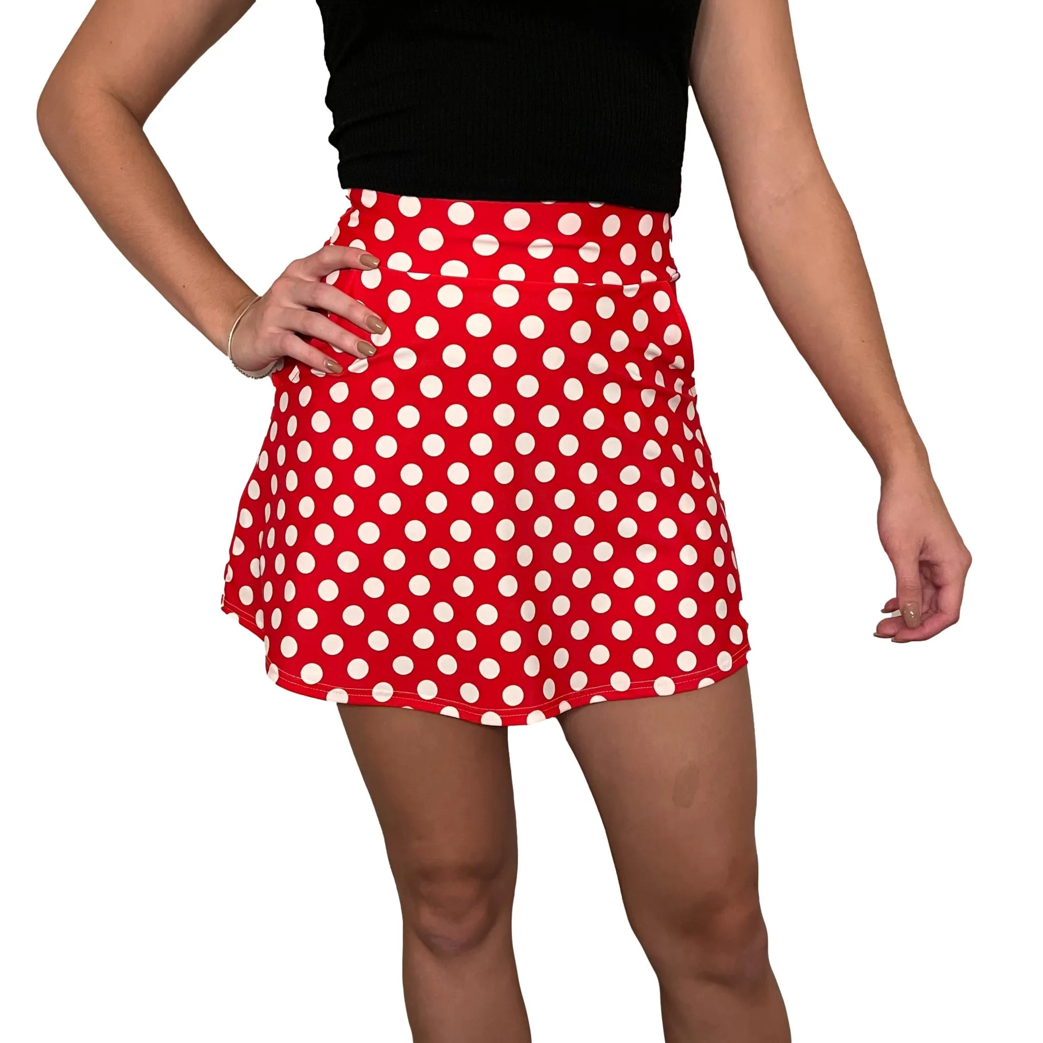 Red w/ White Polka Dot A-line Skirt w/Optional Pockets