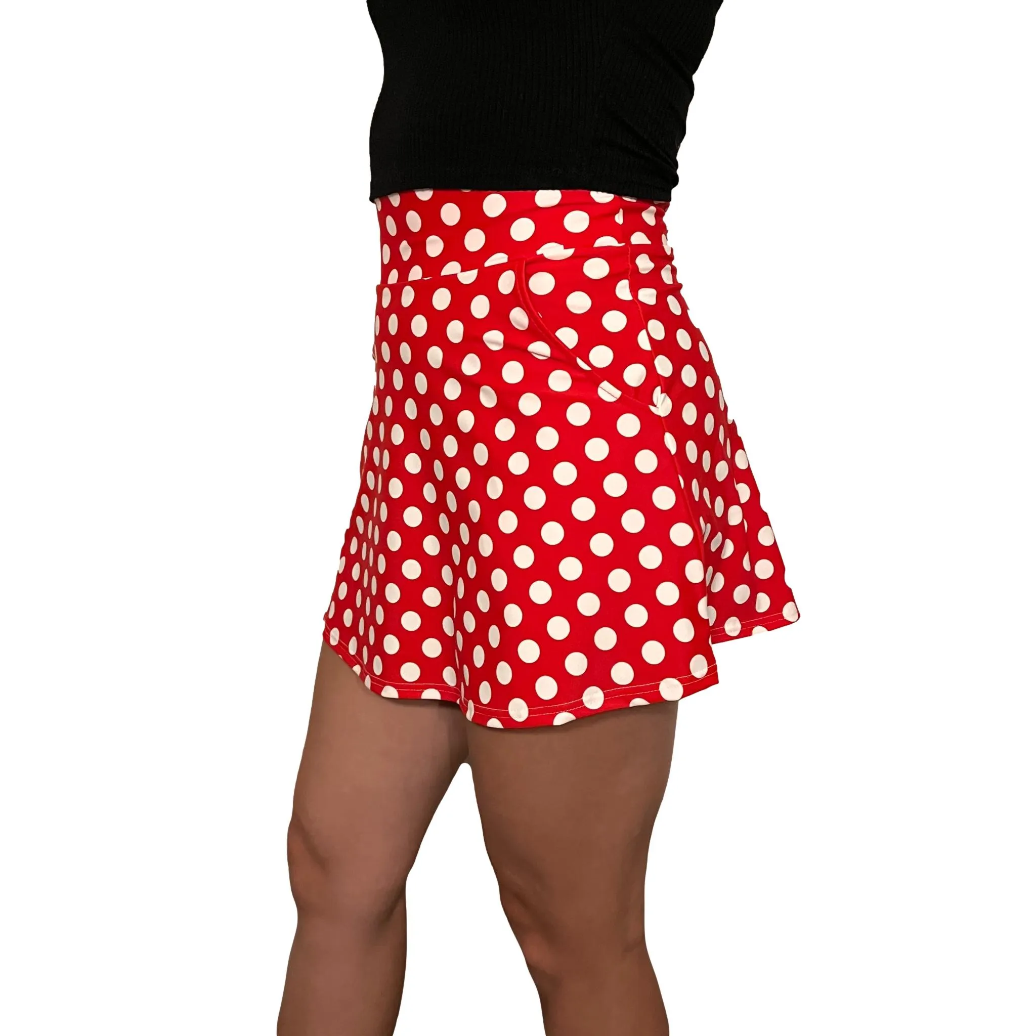 Red w/ White Polka Dot A-line Skirt w/Optional Pockets