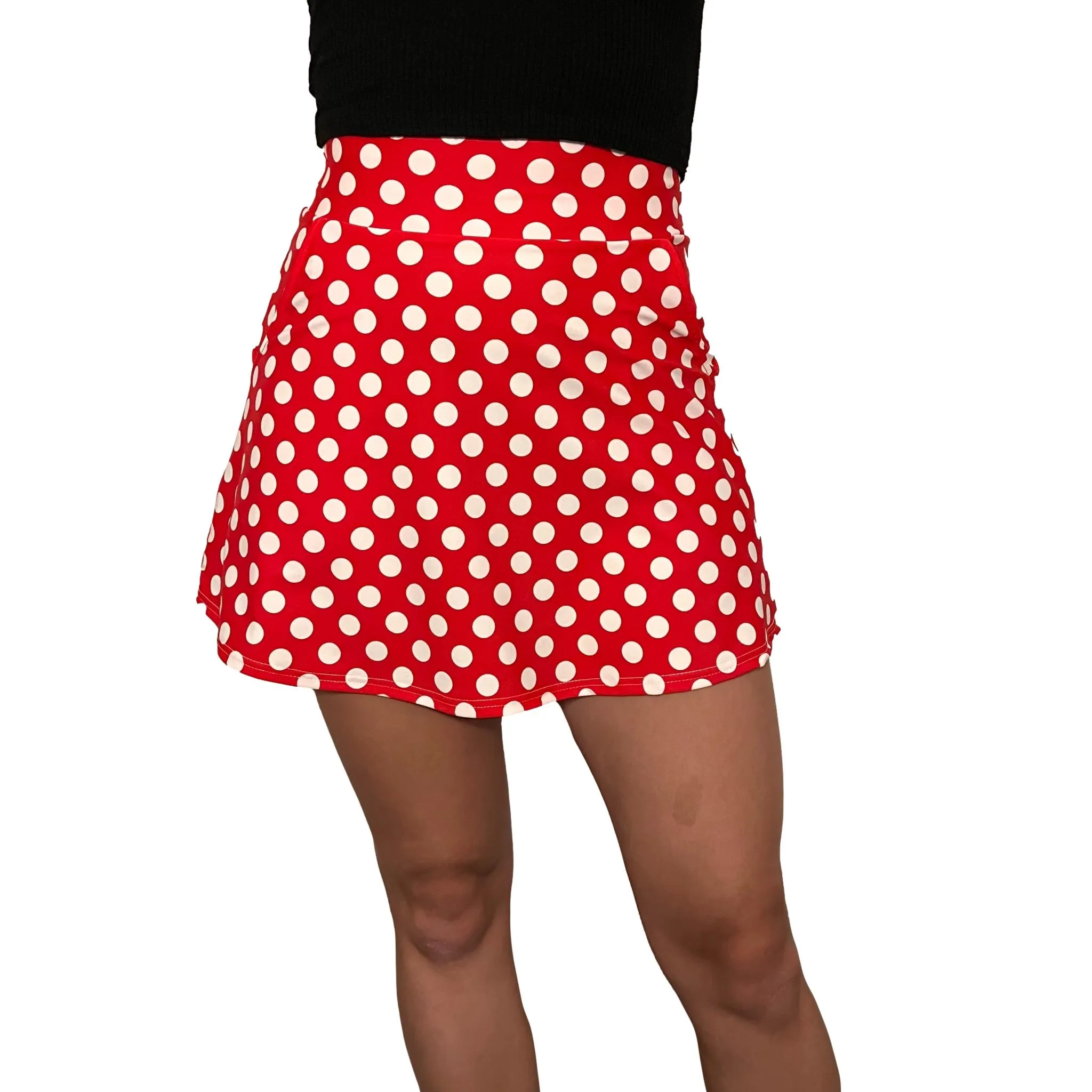 Red w/ White Polka Dot A-line Skirt w/Optional Pockets