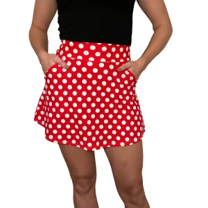 Red w/ White Polka Dot A-line Skirt w/Optional Pockets