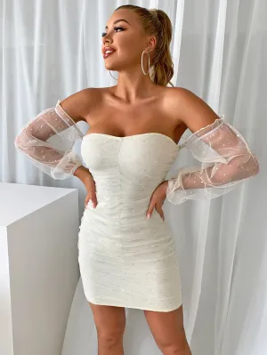 Sequin Off-Shoulder Ruched Bodycon Dress