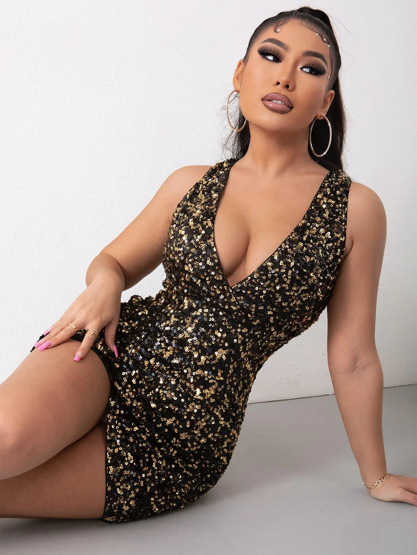 Sequin Surplice Neck Bodycon Dress