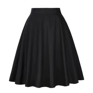 Solid Color Cotton Womens High Waist A-line Vintage Skirt Ladies Casual Black Plus Size Rockabilly Skirts Swing School Clothing