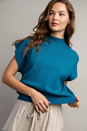 Teal Apricot Mock Neck Short Sleeve Top