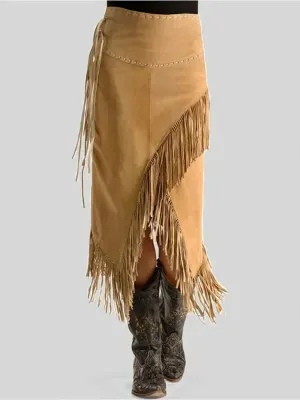 Uniwim Women's Tassel Skirt Vintage High Asymmetric Hem India Folk Straight Solid Casual High Street Autumn Fashion Female Split Skirts