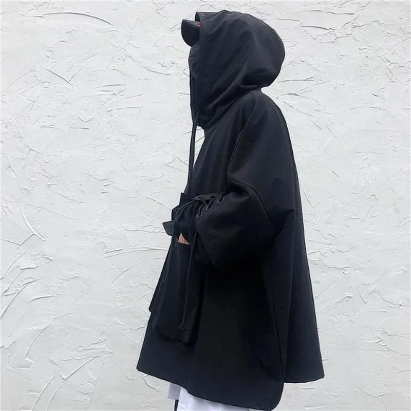 Wenkouban Back To School  Black Hooded Sweatshirts Men's Hoodies Goth Darkwear Gothic Clothes Punk Clothing Japanese Streetwear Hip Hop