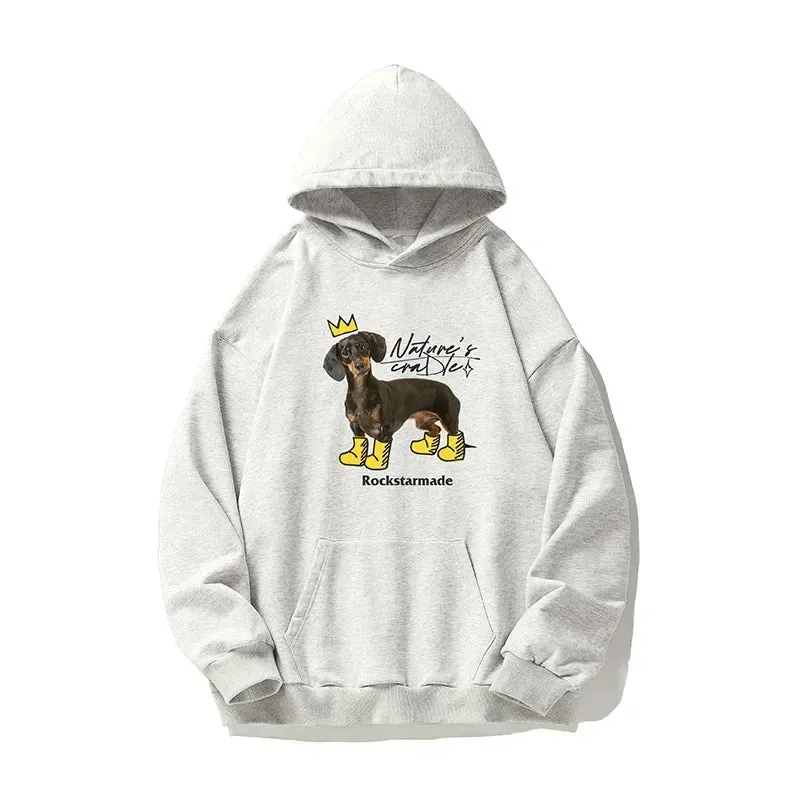 Wiaofellas  -  Brand Interest Sweatshirts for Mens Puppy Print New Autumn Winter Baggy Hooded Sweatshirt Man Casual Streetwear