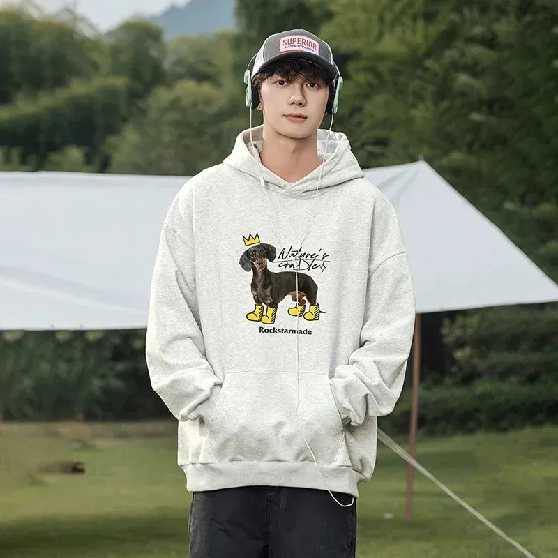 Wiaofellas  -  Brand Interest Sweatshirts for Mens Puppy Print New Autumn Winter Baggy Hooded Sweatshirt Man Casual Streetwear