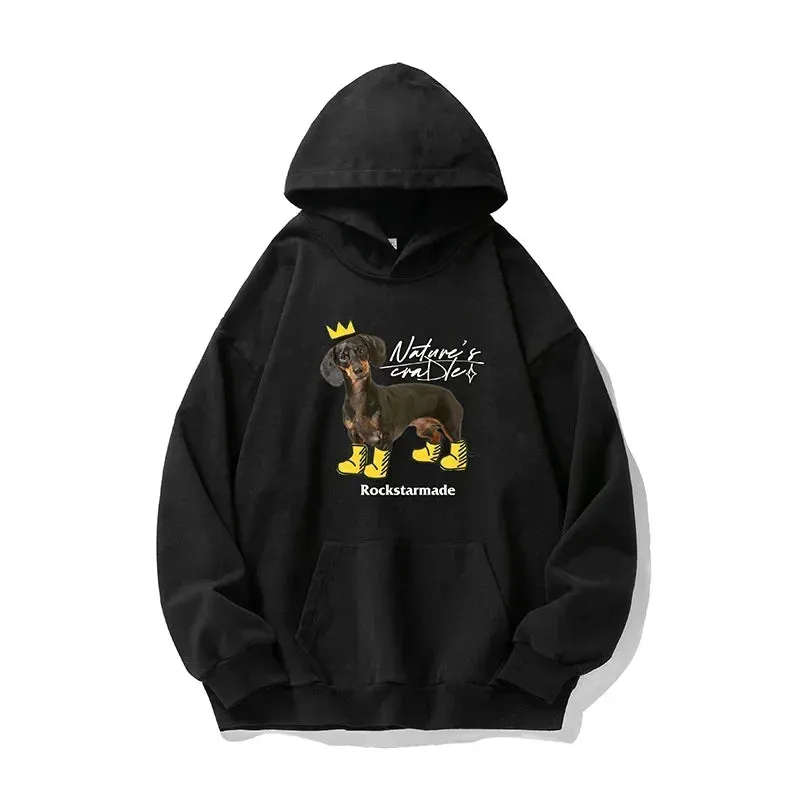 Wiaofellas  -  Brand Interest Sweatshirts for Mens Puppy Print New Autumn Winter Baggy Hooded Sweatshirt Man Casual Streetwear